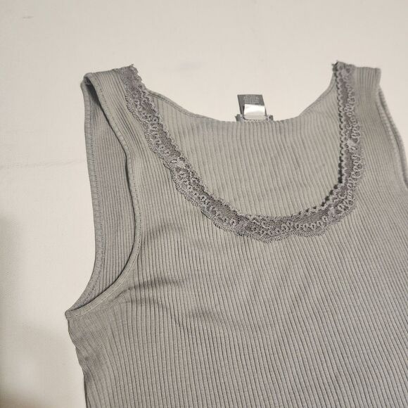 Anne Taylor Silk Cotton Cami soft lighweight Gray lace trimmed Tank top sz Small - Picture 10 of 10